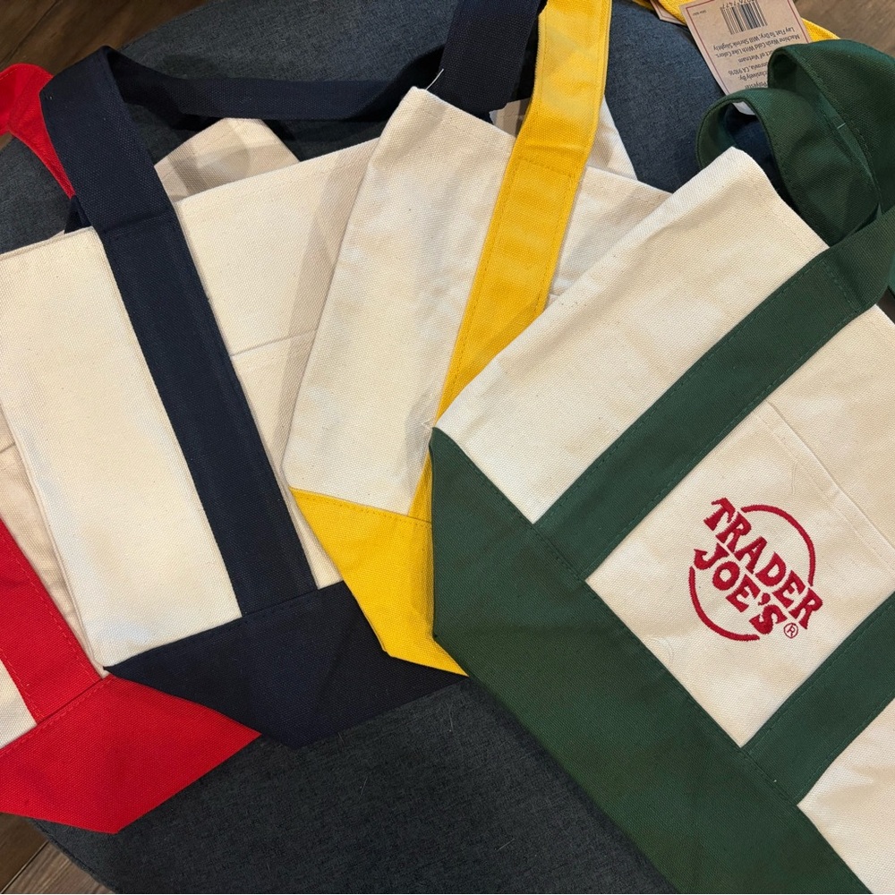 Trader Joe's Mini Tote Bag Set - Red, Yellow, Green, Blue